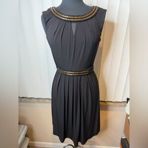 Ellen Tracy Elegant Black A-line Dress with Gold Accents